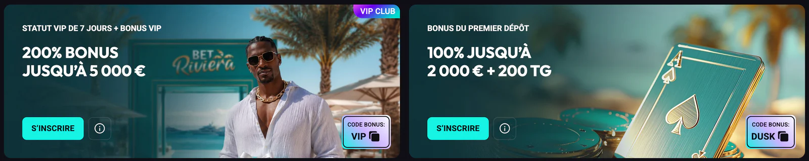 Bonus VIP exclusif chez betriviera Casino — 200%, 5000€